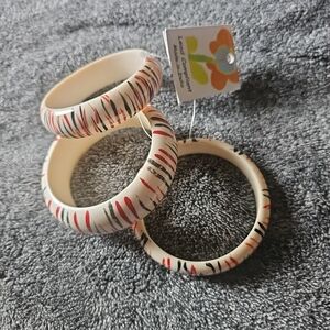 Anika Collection Resin Bangles With Red & Black Stripes set of 3 New